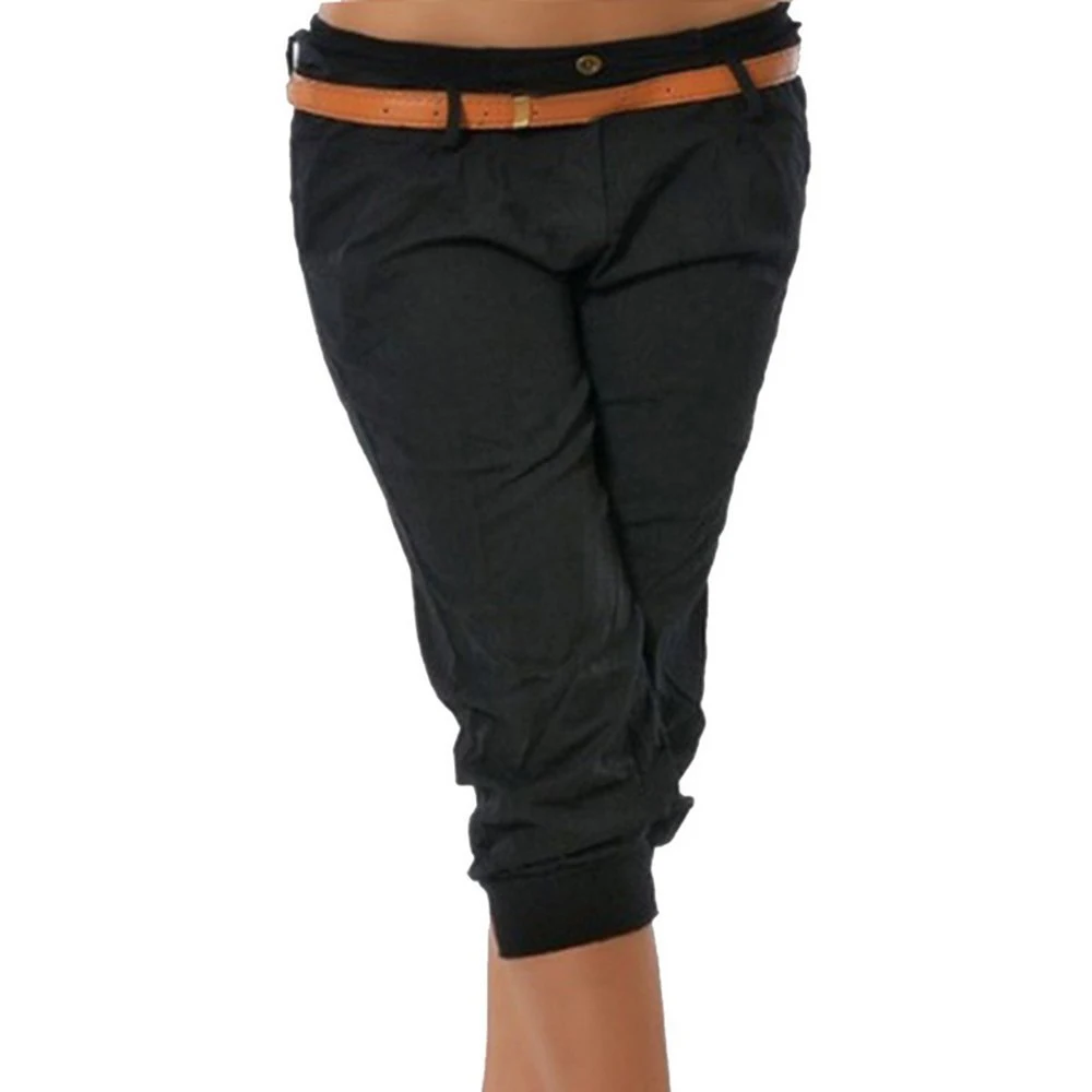 Women's Fashion Solid Color Calf Length Trousers New Summer Casual Office Slim Fit Zipper Pencil Pants with Pockets | Женская одежда