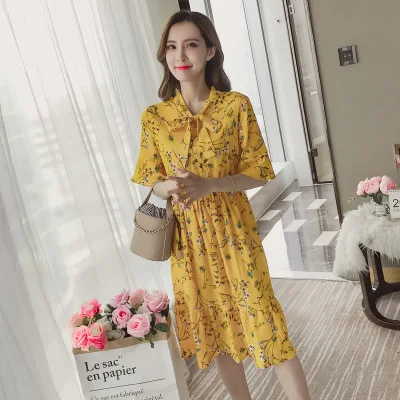 Женское офисное платье YYFS шифоновое Повседневное с коротким рукавом и v образным