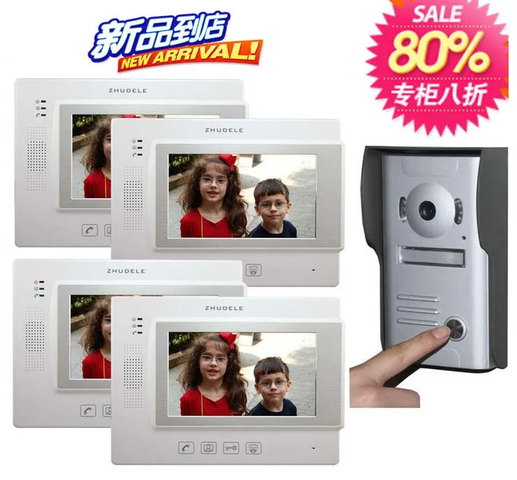ZHUDELE International качественный 2015 Новый 7 дюймовый видеодомофон сенсорный экран + 700 TVL HD