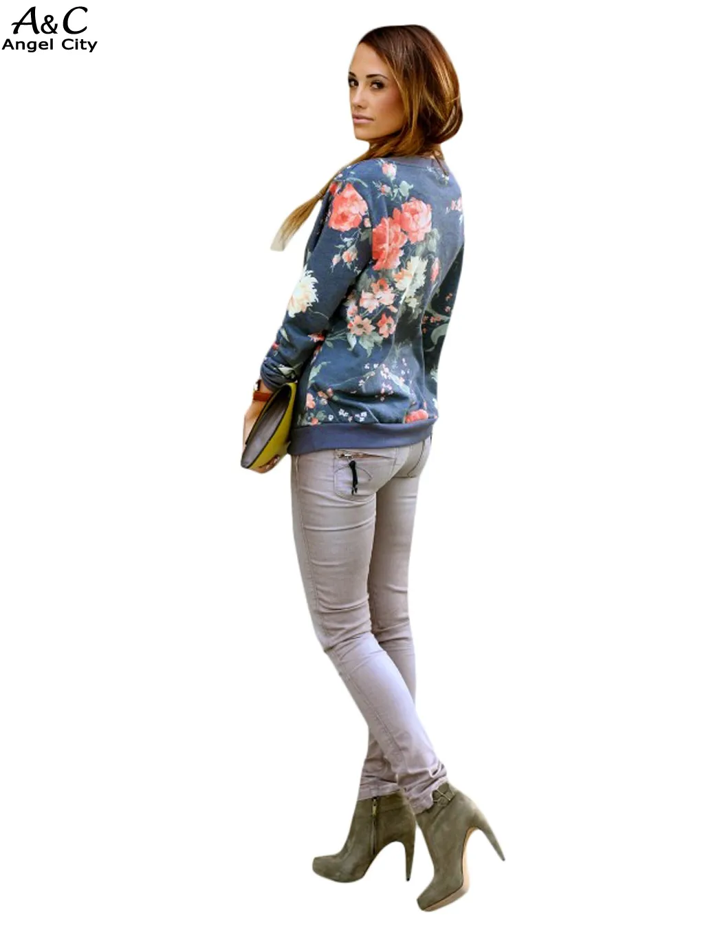 2015 High Quality Women Casual O Neck Long Sleeve Hoodies Tops Flower Printed Sweatshirt Autumn Plus Size 41 | Женская одежда