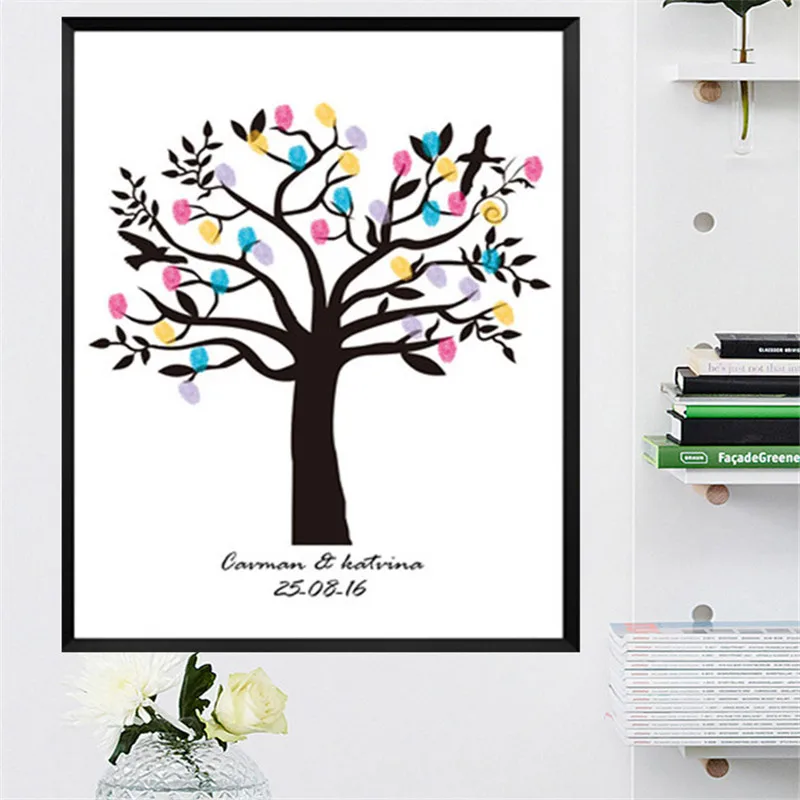 Бесплатная индивидуальная именная Дата отпечаток пальца Холст Картина Гостевая