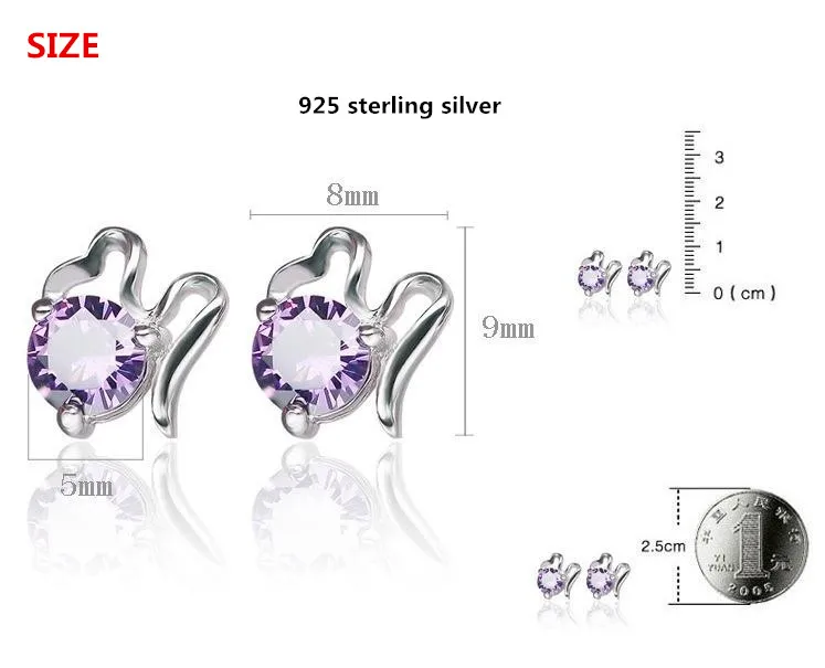 100% Серебро 925 пробы высокое качество блестящие Кристальные серьги-гвоздики для