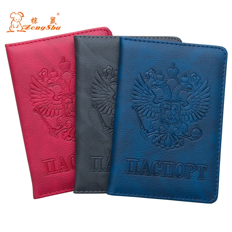 

Russian double-headed blue PU letters national Passport Cover Cute Credit Card Holder PU Leather Passport Holder Travel Wallet