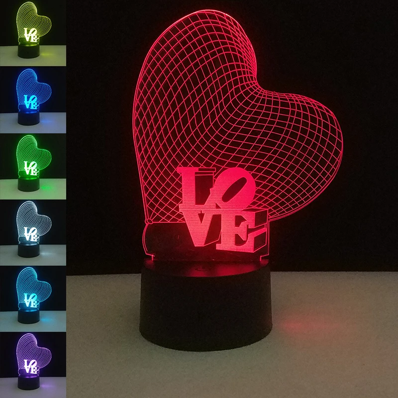 Иллюзия любовь медведь настольная лампа Рождество Lover подарки 3D ночник с USB светодиодный 7 цветов изменить сенсорный декоративные дома освещение