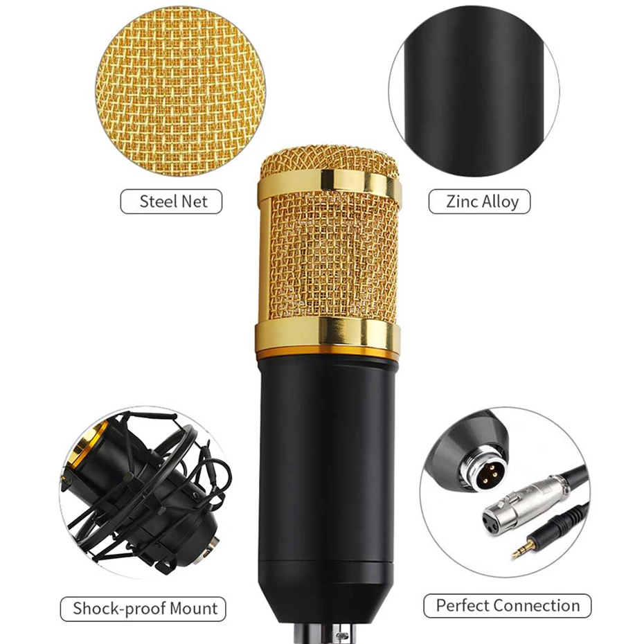 BM 800 конденсаторный микрофон bm800 48V Phantom power Mic звуковая карта с подставкой поп-фильтр Tritop для компьютера ПК видеозапись
