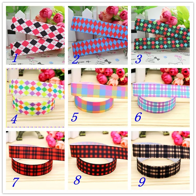7/8 '' в клетку с принтом корсажная лента hairbow головные уборы вечерние украшения «сделай сам» оптом OEM 22 мм D376