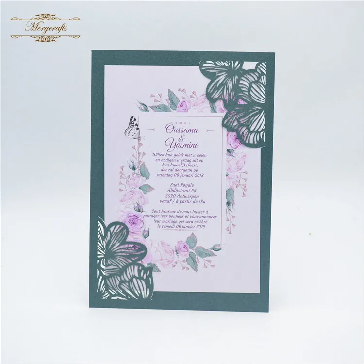 

Corner design hollow flower laser cut wedding party invitation card