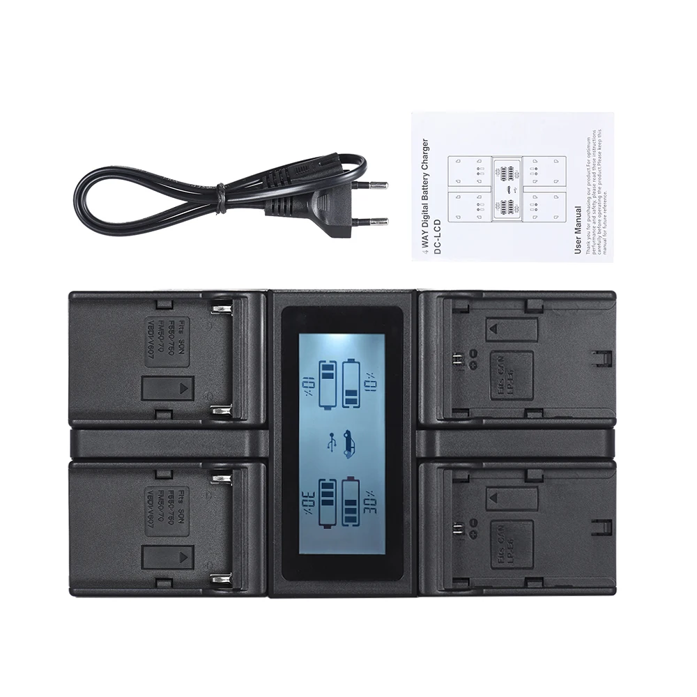 Andoer LP-E6 LP-E6N NP-F970 4-х канальный цифровой Камера Батарея Зарядное устройство ЖК-дисплей для Canon 6D 7DII 80D 5D серия sony NP-F550 F750 и т. д