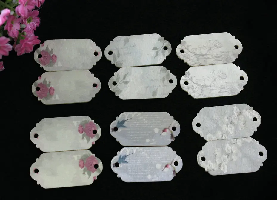 100pcs Gift Tags CARVED WOOD Blank Woodland Rustic w/ ancient china painting for diy jewelry size 49x24x1.5mm | Украшения и