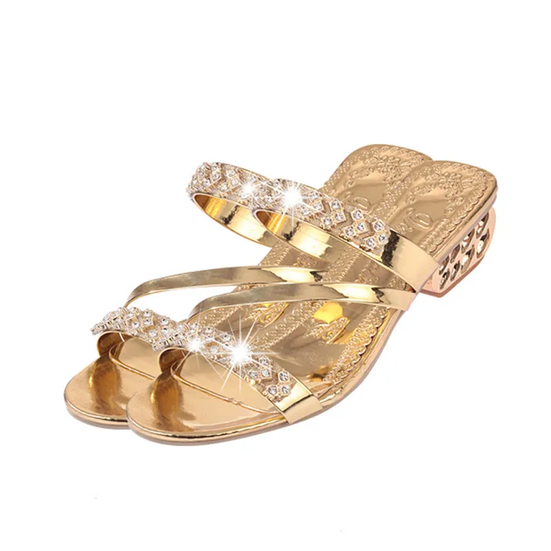 2018 женские шлепанцы со стразами женская модная обувь с открытым носком на