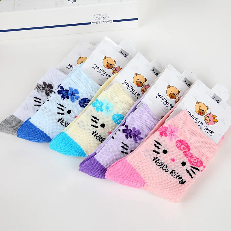 2016 5 пар/партия новые хлопковые дышащие носки для девочек на весну и лето детей 3-12