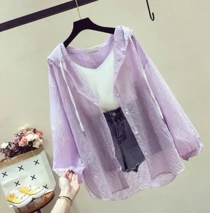 purple ZURICHOUSE, летнее пальто для женщин, с капюшоном, Повседневный, длинный рукав, женский кардиган, защита от солнца, рубашка, тонкая, негабаритная, куртки для девушек - Цвет: purple