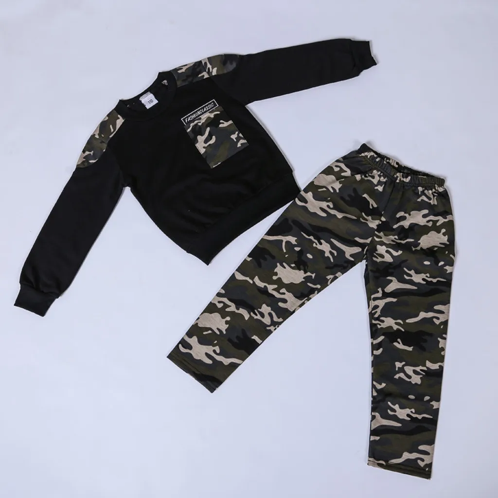Teen Kids Newborn Baby Boy Clothes Letter Tracksuit Camouflage Tops Pants 2PCS Outfits Set roupa infantil ropa niña | Детская одежда и