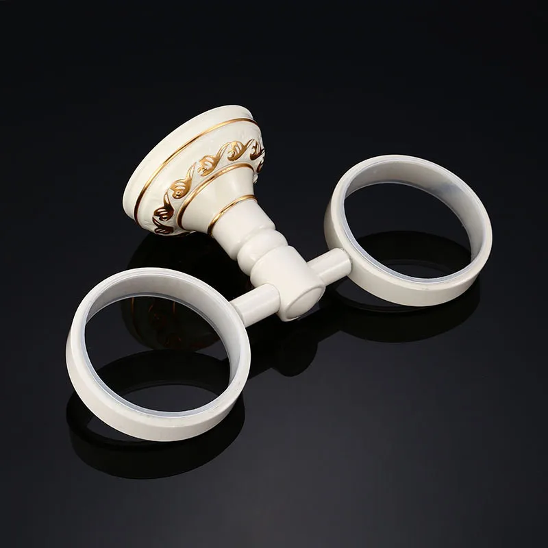 

Double Tumbler Holders Aluminum Double Cup Holder Antique/Ivory Carved Wall Mounted Toothbrush Holder rack Bath Hardware