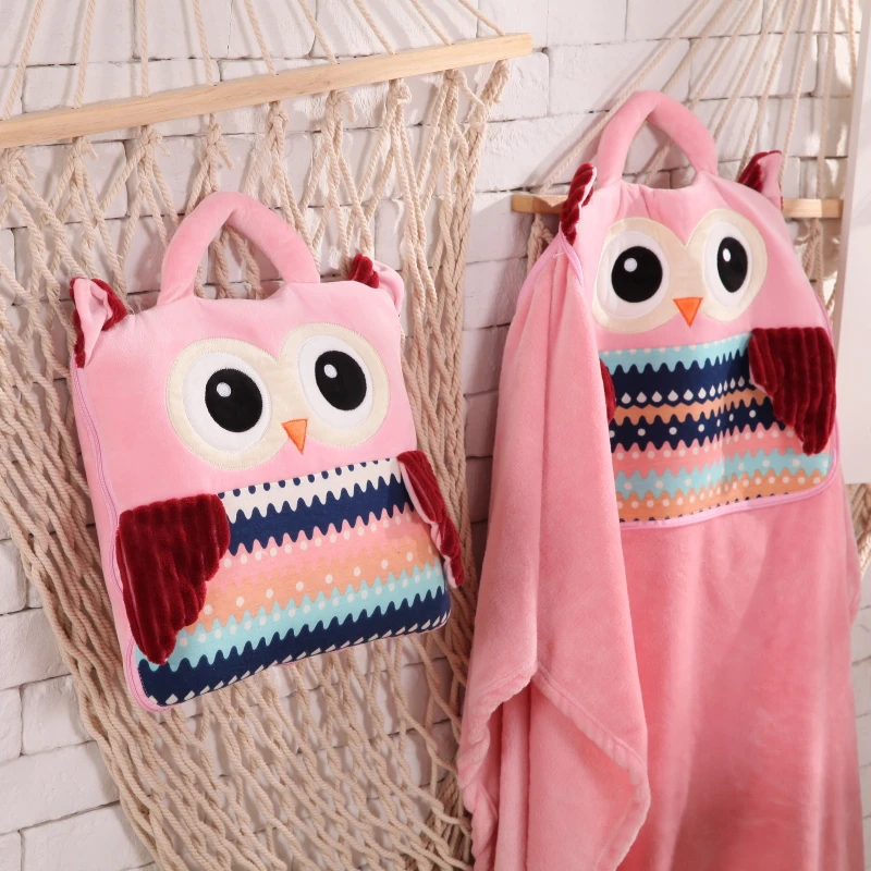 Розовая мягкая фланелевая переносная Подушка с рисунком Совы из мультфильма