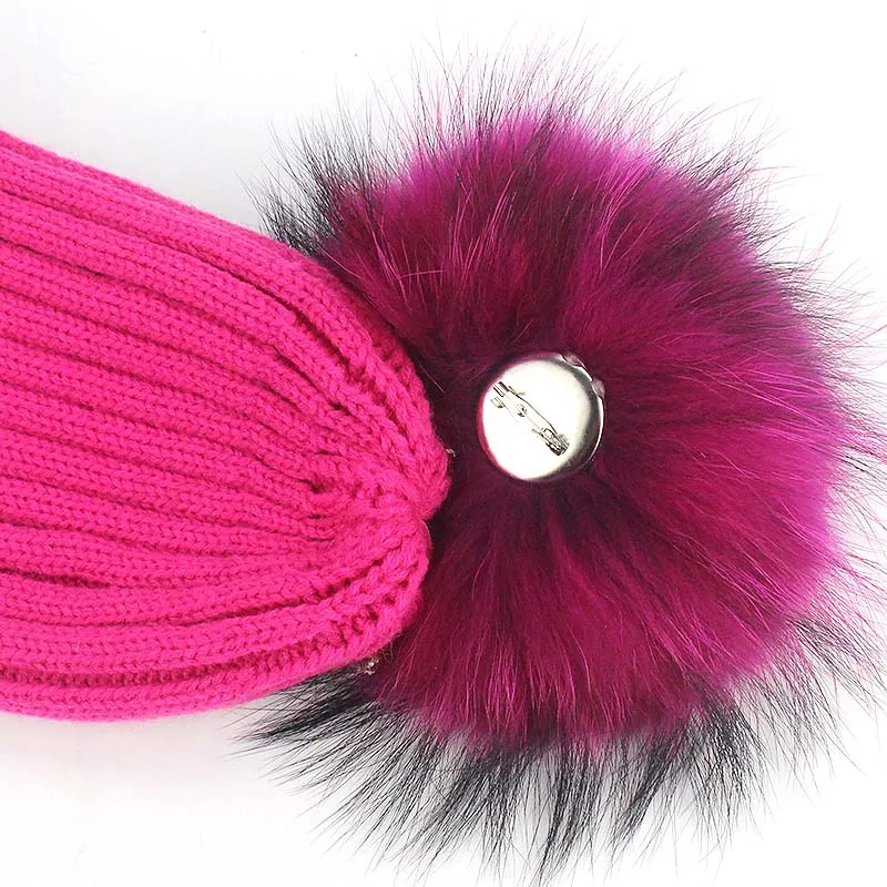 Colorful Color Raccoon Fur Pompoms Needle Fur Pompon For Knitted Hat Cap Beanies Scarves Bags Shoes Real Fur Pom Poms With Pin