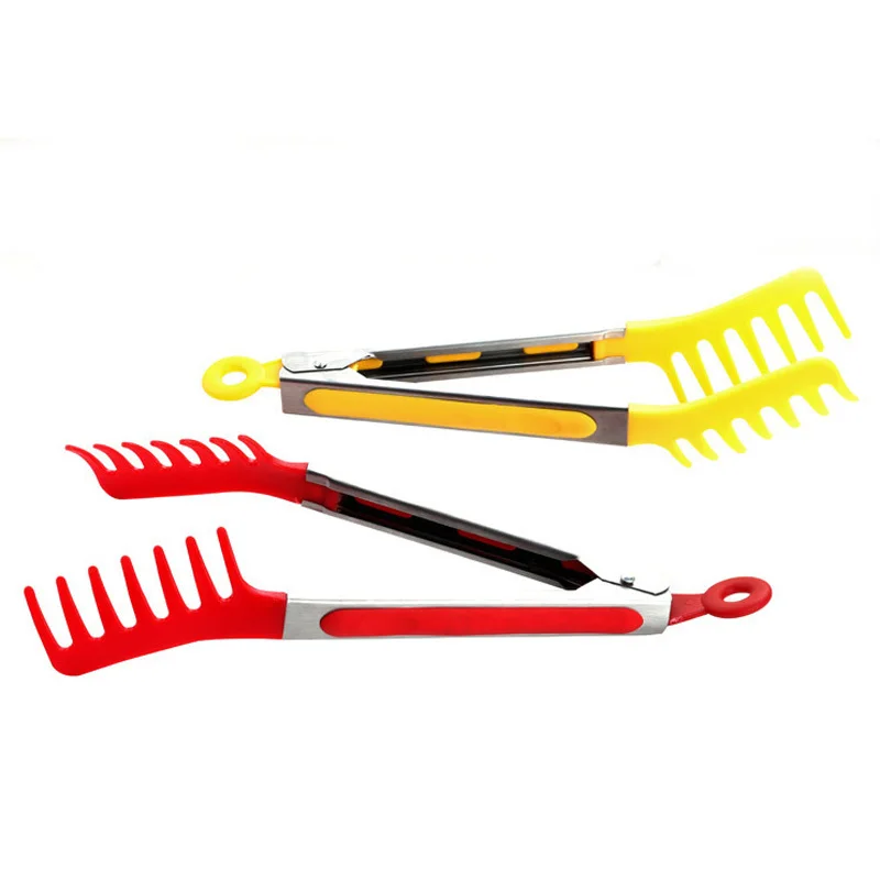 Большой Пластик барбекю Тонг гребень в форме щипцы для спагетти Лапша паста клип