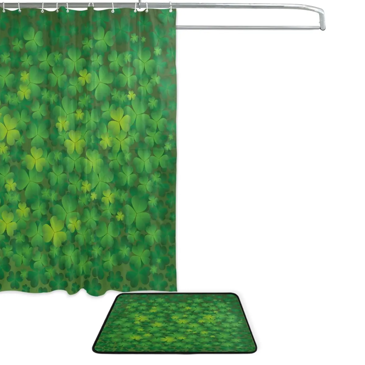 Happy St. Patrick's Day Shower Curtain and Mat Set Spring Leaves Shamrock Waterproof Fabric Bathroom | Дом и сад
