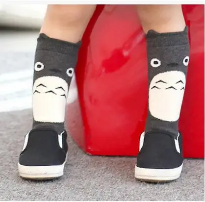 grey Totoro Детские носки ползунки с новым «тоторо/панда» вязаные длинные осеннее-зимние гетры для девочек и мальчиков мягкие вязаные лисьи носки до колена средние - Цвет: grey Totoro