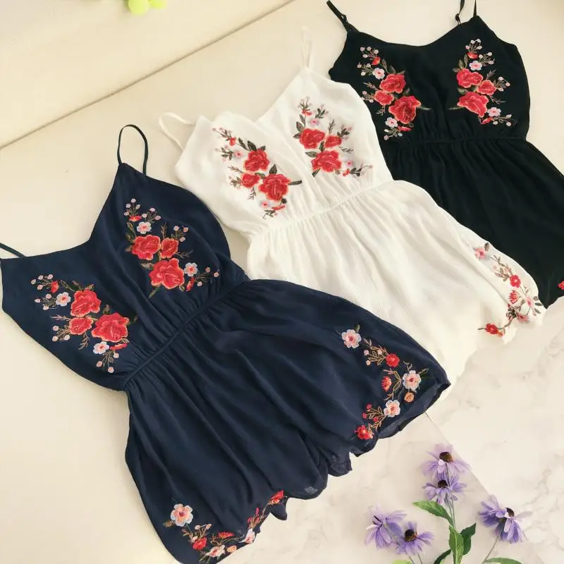 Женский сексуальный комбинезон с вышивкой короткий v-образным вырезом и