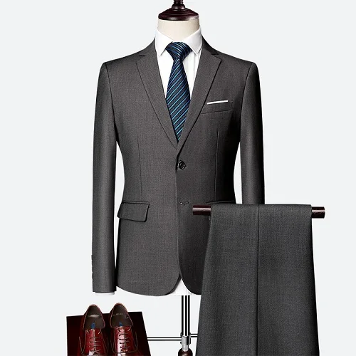 2 Piece set gray Мужской костюм из 3 предметов, деловые мужские костюмы, осень, высококачественные официальные блейзеры, приталенные вечерние, свадебные, большой размер, бутик-костюм - Цвет: 2 Piece set gray