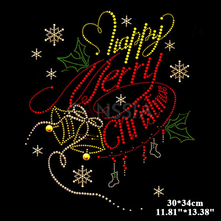 

2pcs/lot Merry Christmas pattern heat transfer design rhinestone Hotfix rhinestone for DIY (ss-7601)