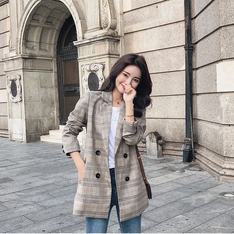 Повседневная леди блейзер 2019 осень новая корейская версия ретро чек маленький