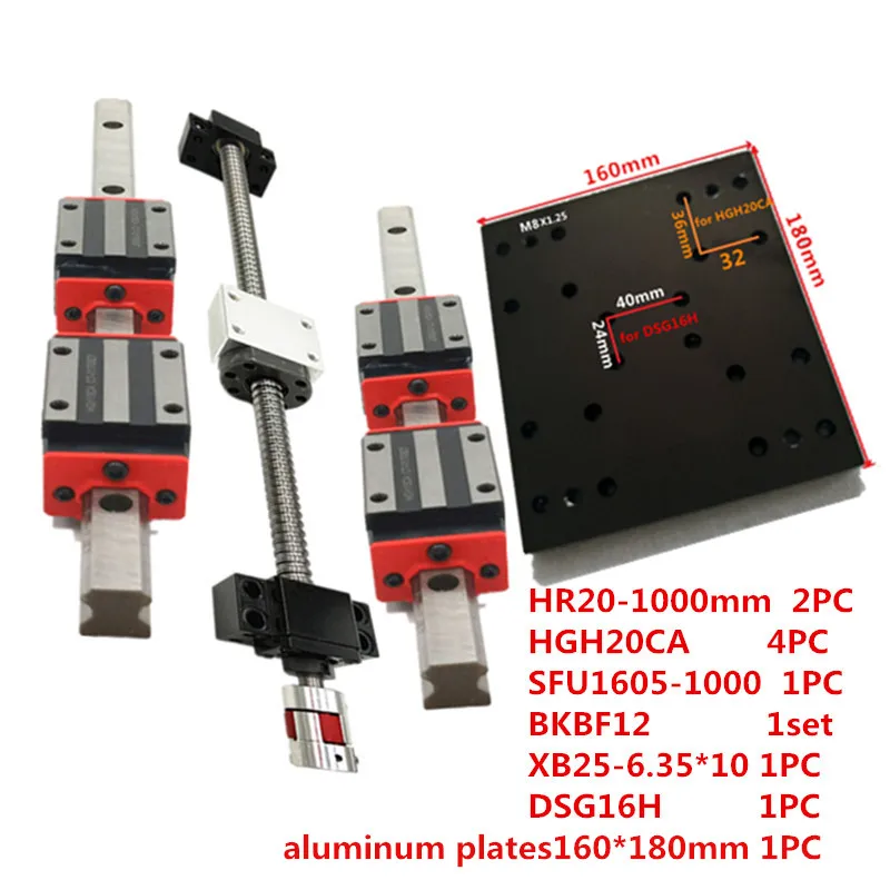 16 мм шарикового винта RM1605-300/350/400/450/500/550/600/700/800/900/1000 мм+ BK/BF12 подшипник+ 20 мм линейные направляющие модуль слайдер с ЧПУ - Цвет: 1000mm