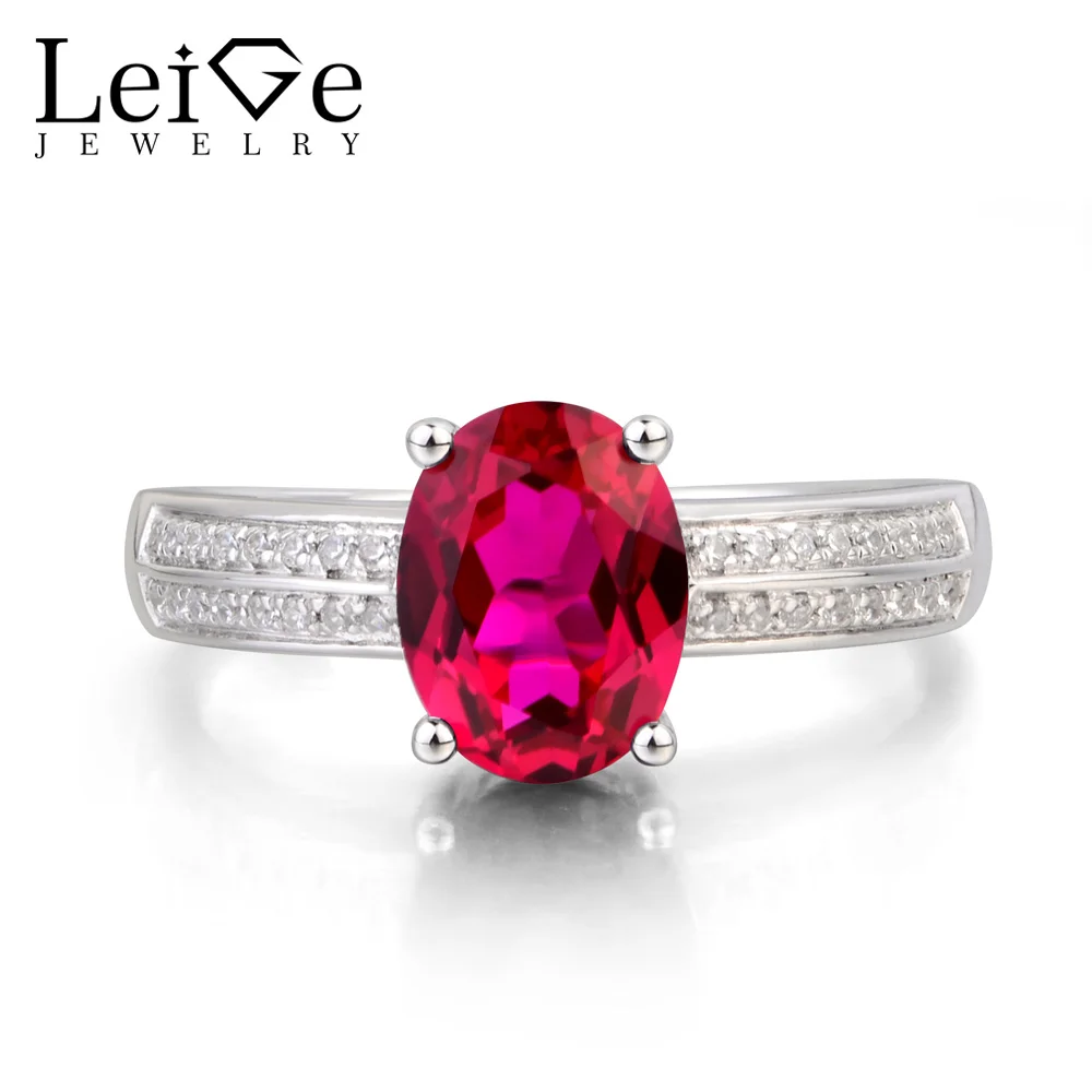 

Leige Jewelry Ruby Ring Anniversary Ring July Birthstone Oval Cut Red Gemstone 925 Sterling Silver Ring Romantic Gifts for Her