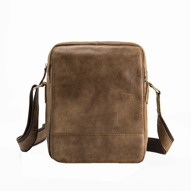 Handmade Genuine Crazy Horse Leather For Men Shoulder Bag Retro Vertical Messenger Bags Leisure Man Male Crossbody Sling |