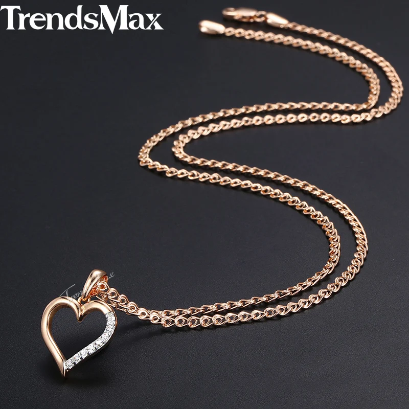Trendsmax женское ожерелье подвеска в виде сердца со льдом проложенные Стразы роза