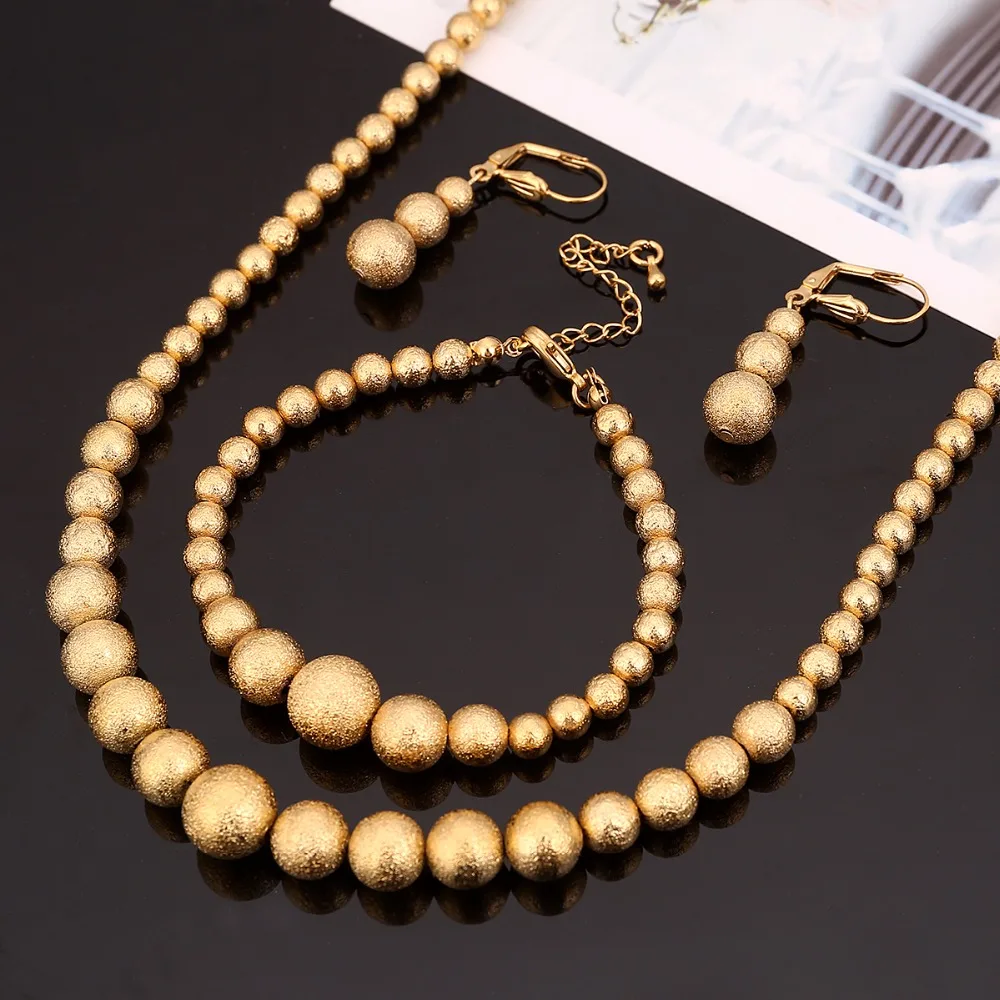 Ball Beaded Earrings Bracelet Set Jewelry Gold Bead Women Wedding for Arab African Ethiopian Indian | Украшения и аксессуары