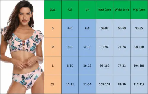 

Bikini 2019 Women Sexy Leaf Print Hollow Out Swimsuit Ruffle Bandage Swimwear Female Bathing Suit Girls Beachwear Summer Bather