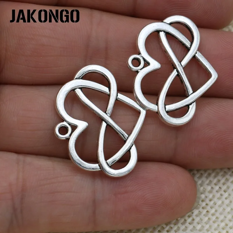 JAKONGO антикварные посеребренные бесконечные сердца любовь шармы для изготовления