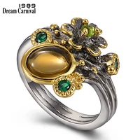 dreamcarnival1989 hot pick vintage ring for women brown color zirconia two tone chic fashion jewelry dating party gift wa11668