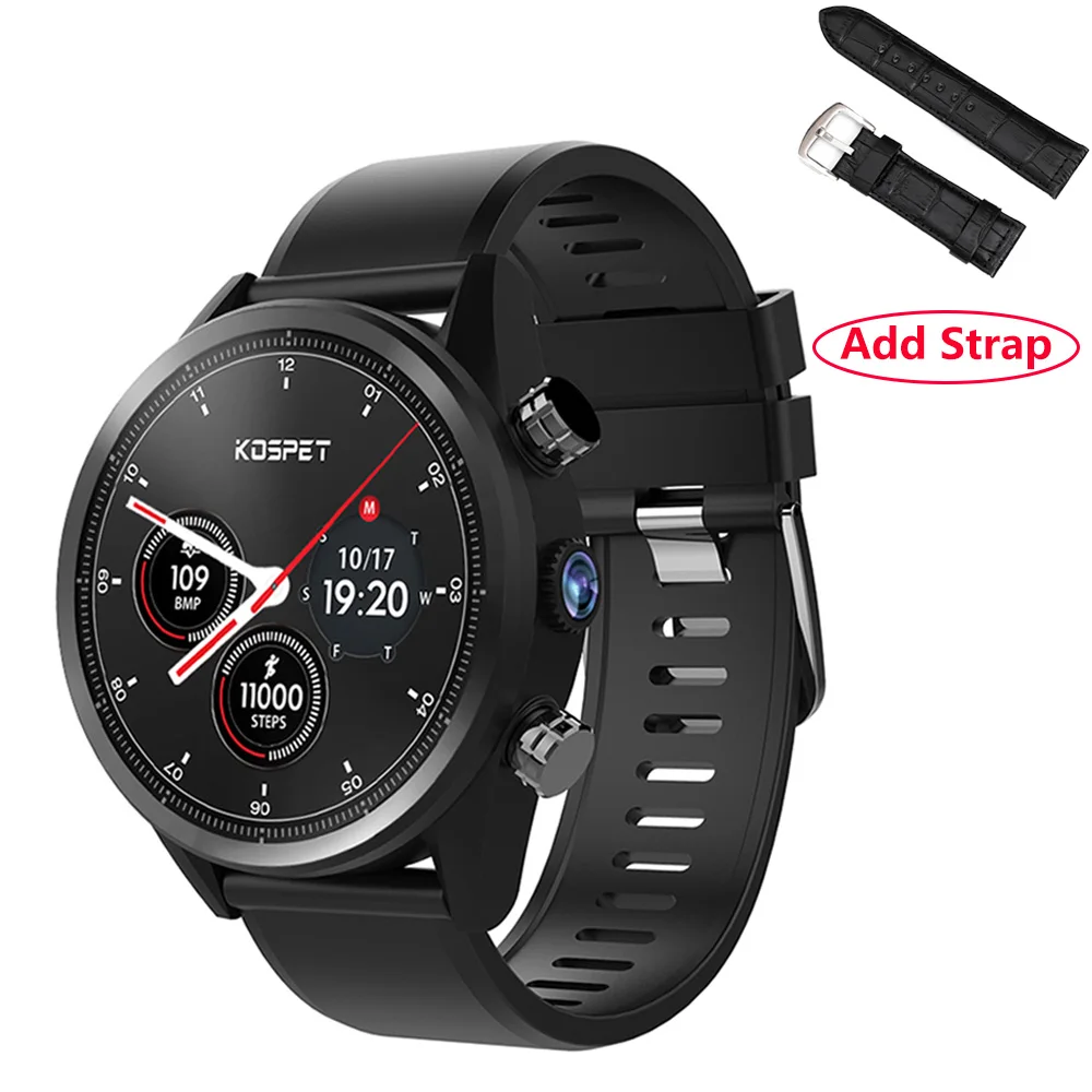Add leather strap Kospet Hope Android 7,1 Smartwatch 3 ГБ+ 32 Гб Dual 4G 1,3" AMOLED wifi GPS SIM IP67 водонепроницаемый смарт-часы с камерой Часы - Цвет: Add leather strap