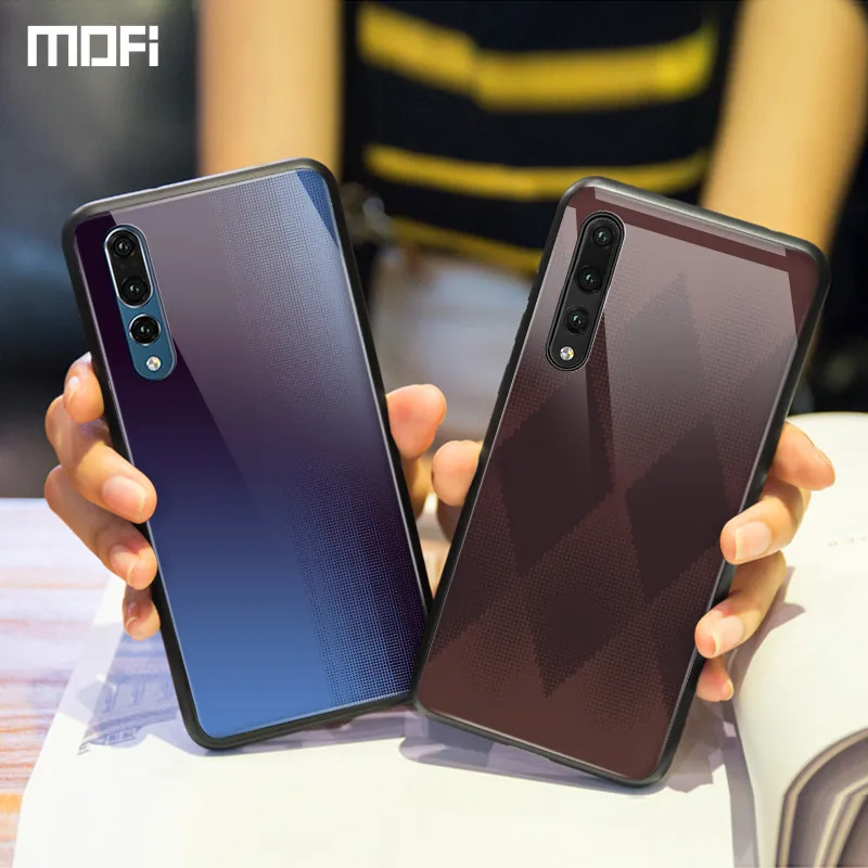Для huawei P20 pro чехол Mofi закаленное стекло для p20 жесткий Бабочка Лось цветок гитара