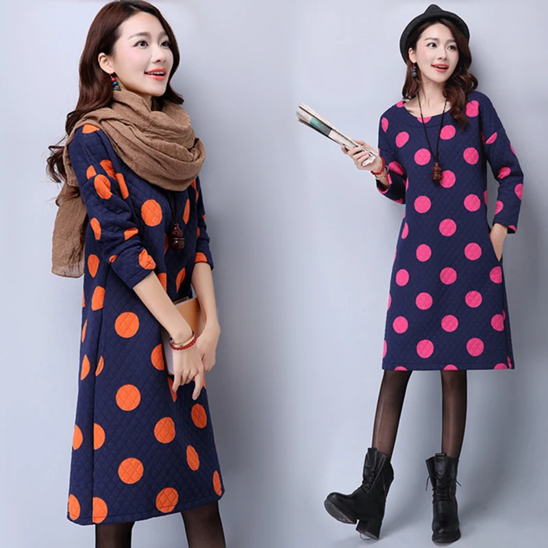 Дамы Новые Модные Платья Красочные Dot Сладкий Стиль Vestidos Повседневная С Длинным