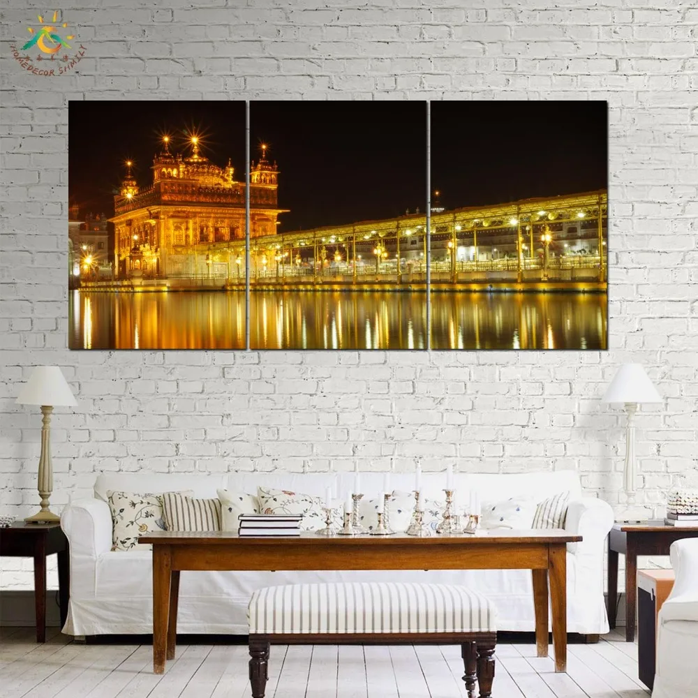 Золотой храм в полночь Wall Art HD Художественная печать на холсте Картина модульная