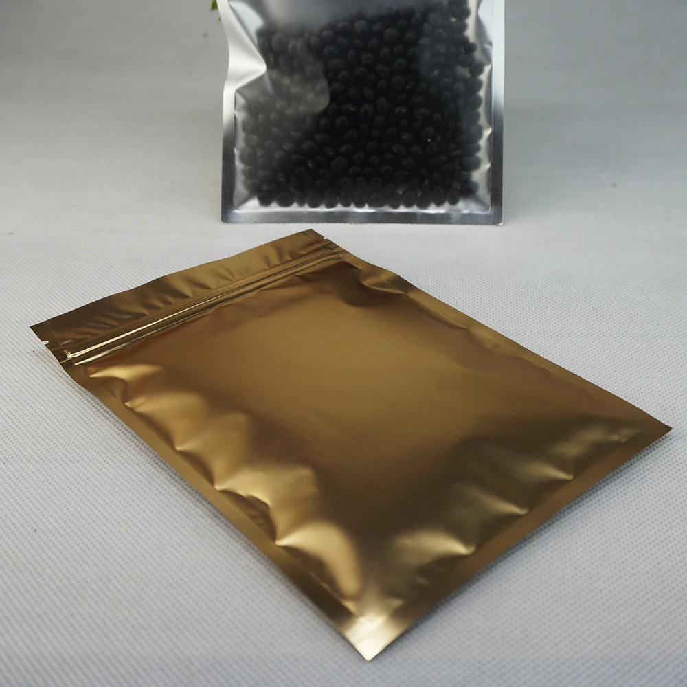 24x37 см 100 шт темно золотой алюминиевой фольги ZipLock мешки Передняя Матовая