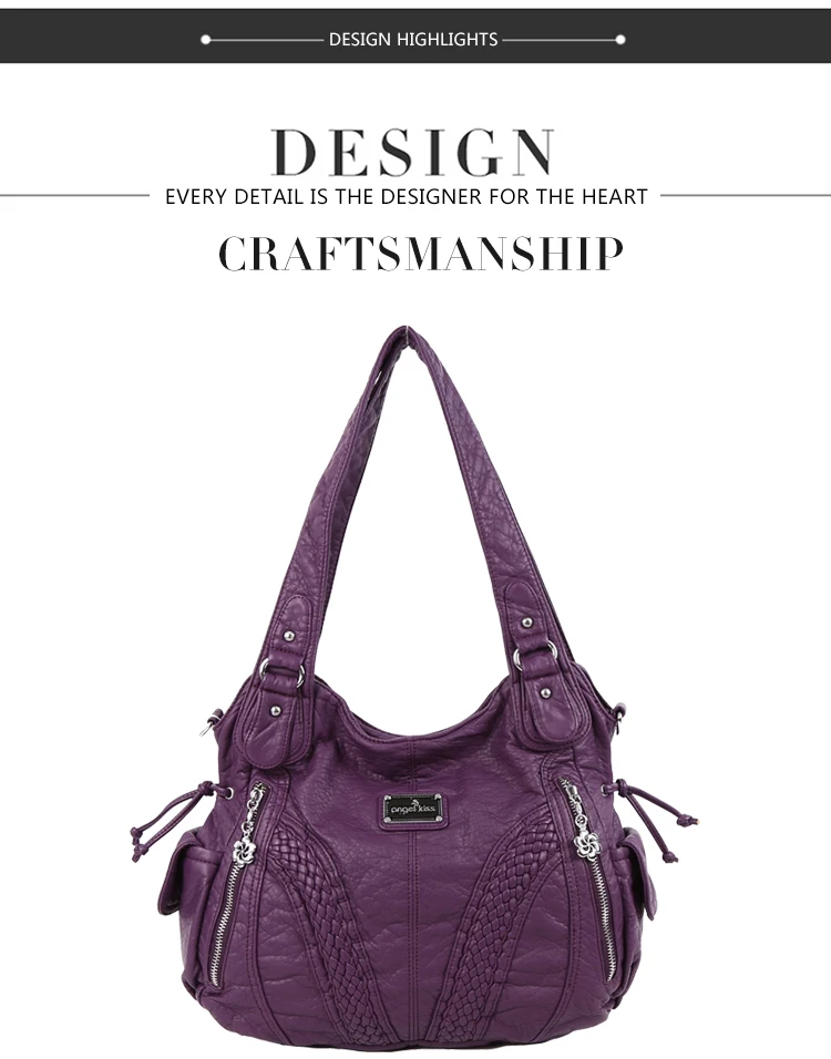 Angelkiss Для женщин Top handle Satchel Сумки Сумка Tote из стираной кожи Кошельки Сумка