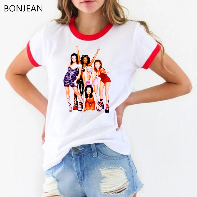 Женская футболка с принтом Spice girls белая топы модные Графические футболки уличная