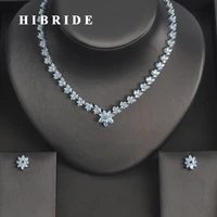 hibride exquise design full cubic zirconia jewelry sets white gold color earring necklace set party show gifts n 336