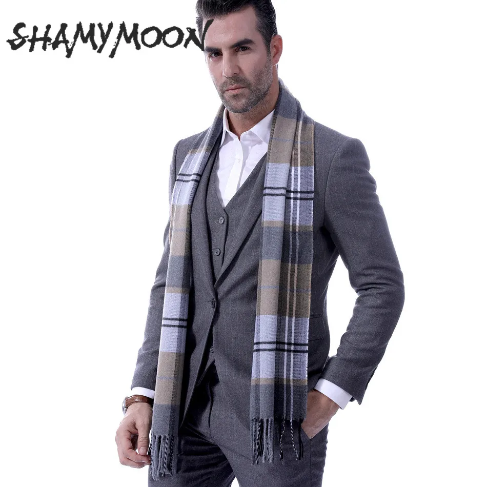 SHAMYMOON Шарфы мужские модные серые клетчатые осенне-зимние шарфы шерстяные