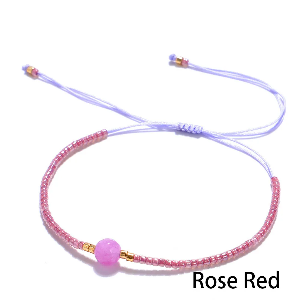 RoseRed Богемский Браслет с нитью, женский браслет с натуральным камнем, браслет с бисером, регулируемый плетеный браслет с нитью, ювелирные изделия для дружбы, Moda Mujer - Окраска металла: RoseRed