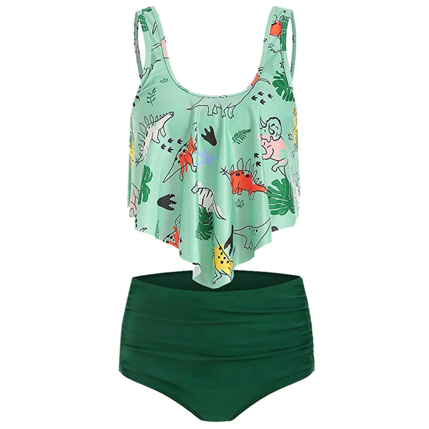 Mint Green Модный комплект бикини с рюшами и принтом динозавра, купальник с высокой талией, купальный костюм, танкини, купальник, женская пляжная одежда бикини# A - Цвет: Mint Green