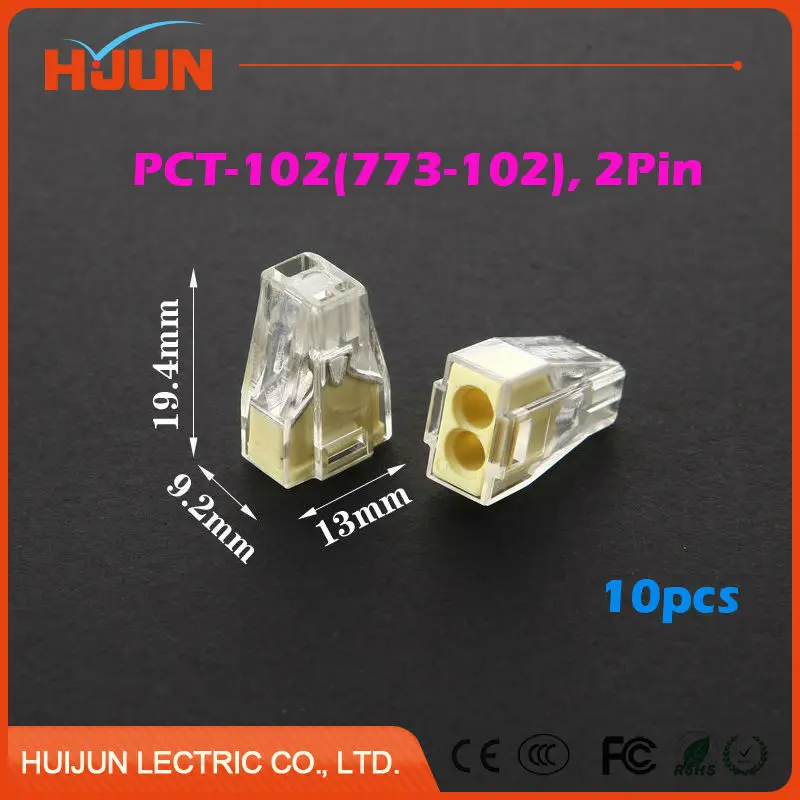 

10pcs/lot PCT-102 ( 773-102) 2 Pin Conductor Wire Connector Universal Junction Terminal Push Reuseable Cable Conductor