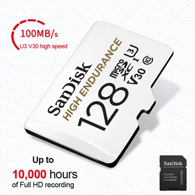 128 ГБ Двойной Флеш-накопитель SanDisk высокая выносливость видео мониторинга карты MicroSD объемом памяти 32 Гб или 64 ГБ, Class10 100 МБ/с. TF карту идеальной для видеорегистраторы и домашнего видео м - Емкость: 128 ГБ