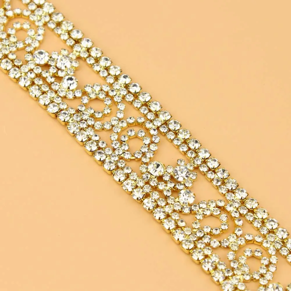 1 ярд Великолепный золотой Диамант Свадебная Аппликация отделка украшенный