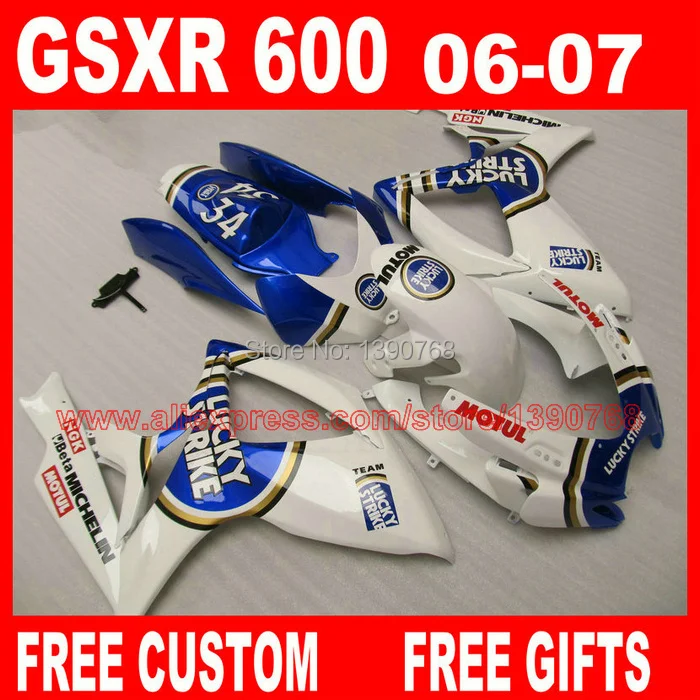 Комплект обтекателей ABS для SUZUKI K6 GSX R 600 750 06 07 600/750 2006 2007 синий белый Обтекатели LUCKY